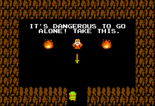 La classica scena It's dangerous to go alone! di The Legend of Zelda